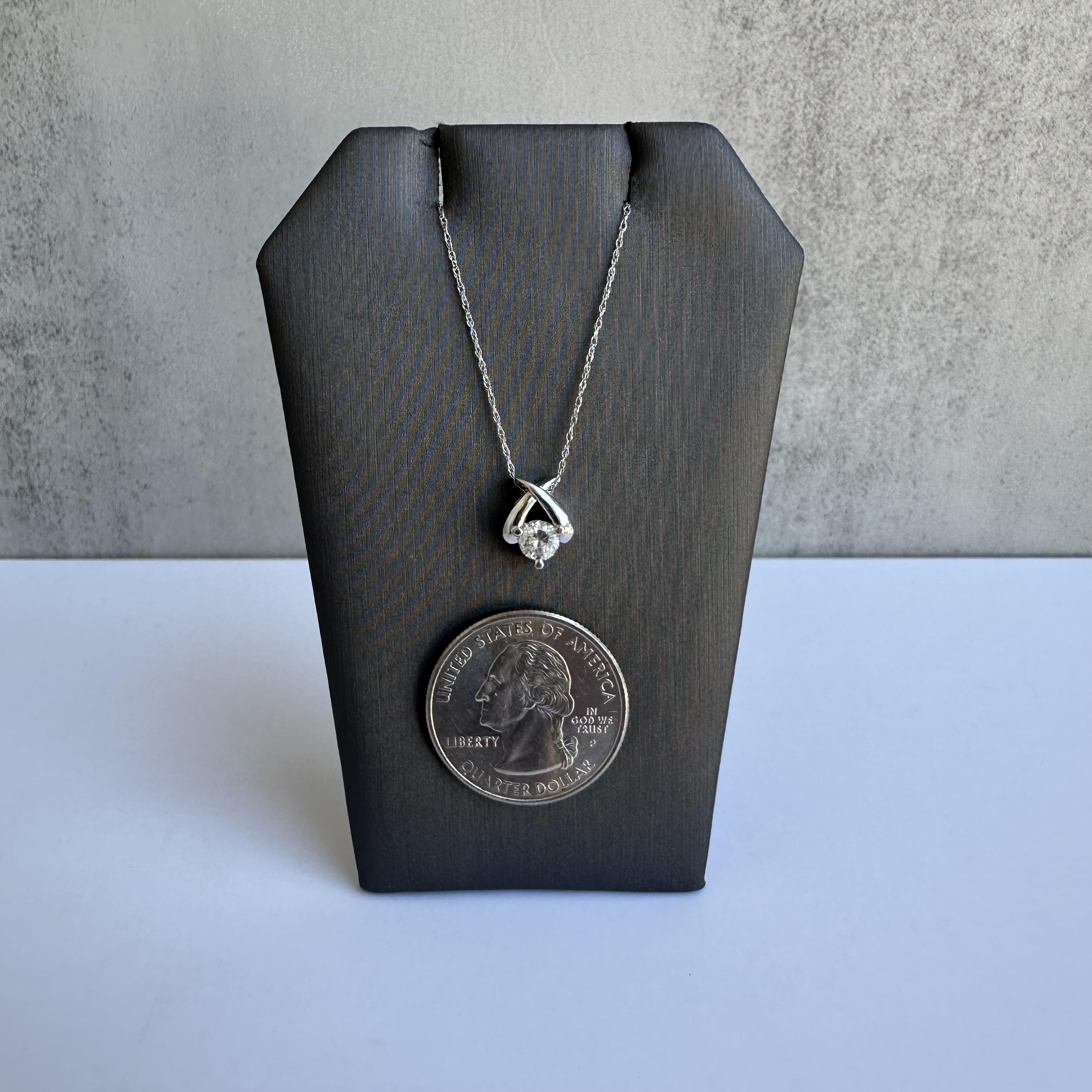 Round Cut Diamond Solitaire Necklace in 14kt White Gold - 0.38ctw, 18