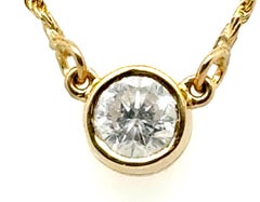 Diamond Solitaire Pendant 1 Carat Mined Bezel Set RBC 14K Yellow Gold Chain 1ct
