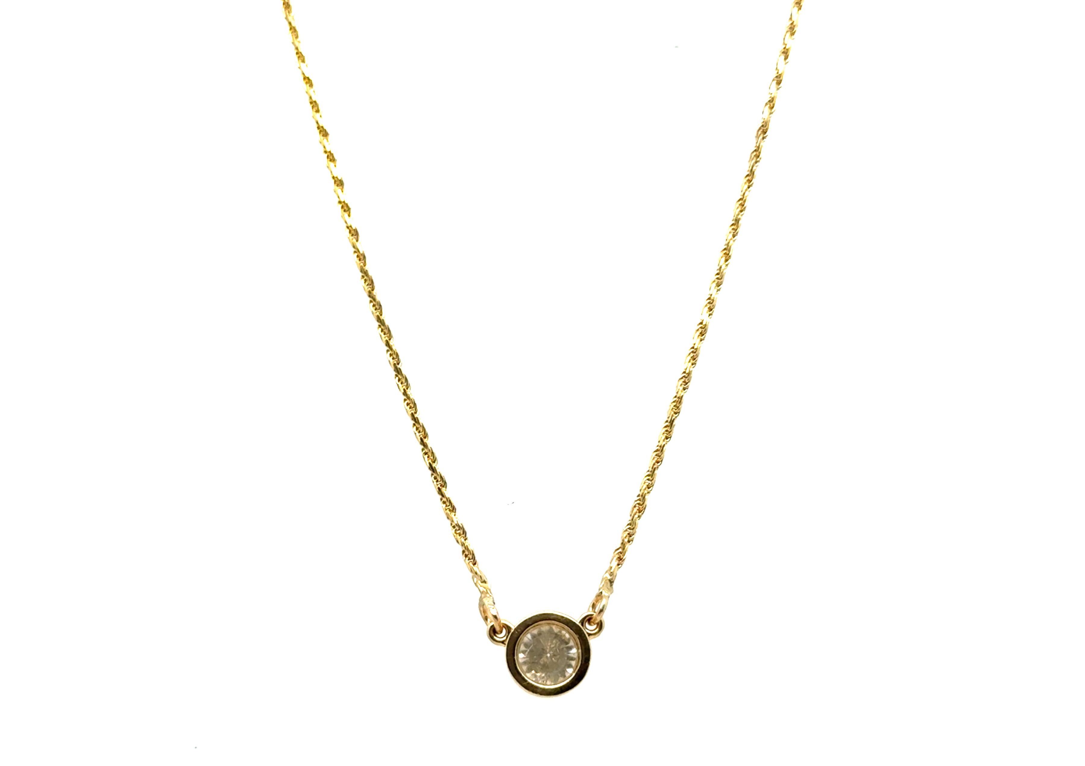 Pendentif solitaire en or jaune 14 carats serti d'un chaton de 1 carat et d'une chaîne RBC en or jaune 1 carat Excellent état - En vente à Dearborn, MI