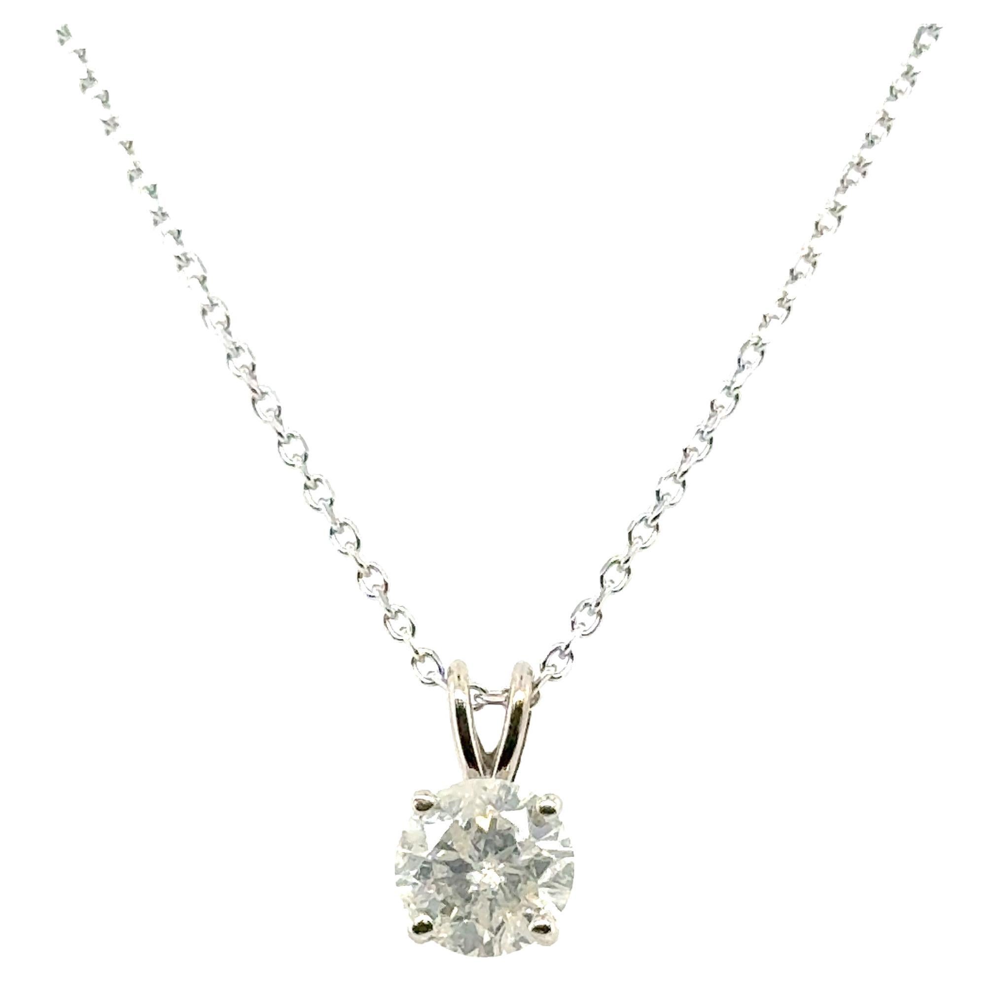 Diamond Solitaire Pendant 1.00 Carat Mined Round Brilliant 14K White Gold Adjust For Sale