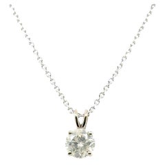 Diamond Solitaire Pendant .80 Carat Mined Round Brilliant 14K White Gold Adjusta