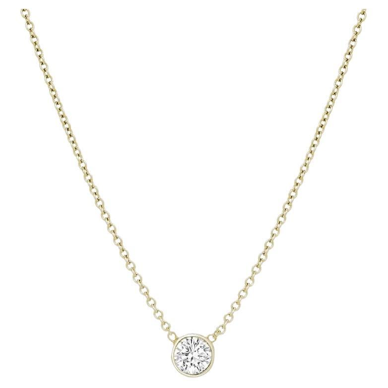 Diamond Bezel 14K Gold Solitaire Pendant Necklace