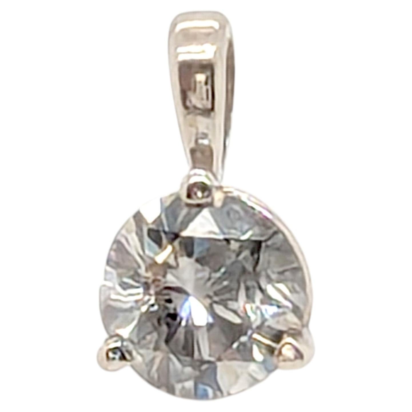 Diamond Solitaire Pendant Mined 1ct Salt & Pepper 3 Prong 14K White Gold Brand N