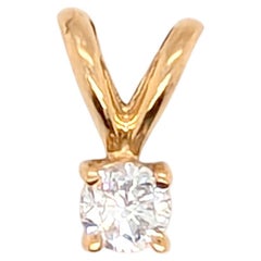 Diamond Solitaire Pendant Necklace .10ct Mined Round Brilliant 14K Yellow Gold