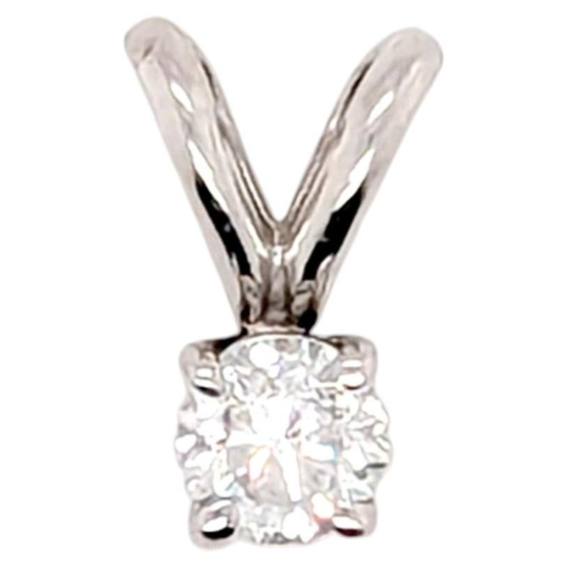 Diamond Solitaire Pendant Necklace .16ct Mined E-F VS RBC 14K White Gold For Sale