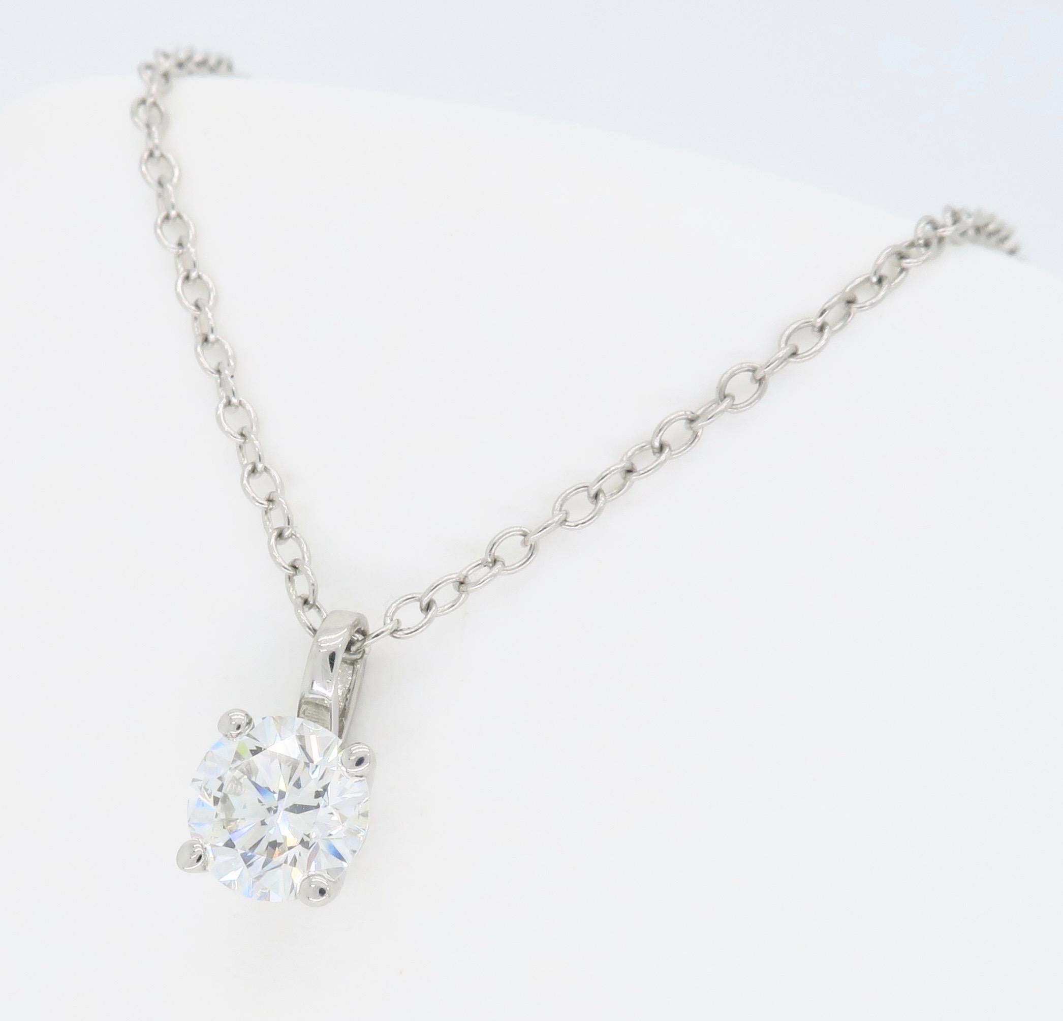 Diamond Solitaire Pendant Necklace In Excellent Condition In Webster, NY