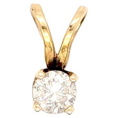 Diamond Solitaire Pendant Necklace Mined 14K Yellow Gold .12ct RBC G SI1