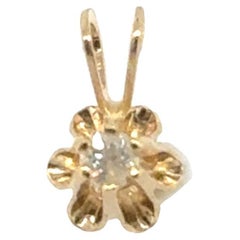Diamond Solitaire Pendant Necklace Mined Round Brilliant 14K Gold Buttercup