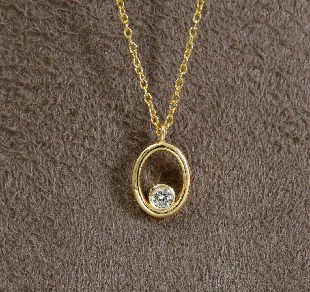 Art Deco Diamond Solitaire Pendant Necklace Solid 14k Gold Diamond Wedding. For Sale