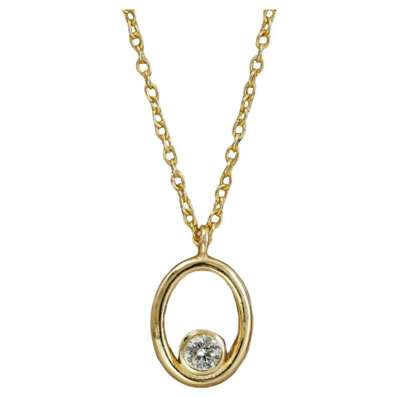 Diamant Solitär-Anhänger-Halskette aus massivem 14k Gold mit Diamanten. im Angebot