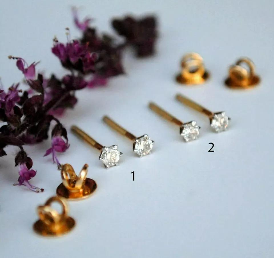 Taille ronde Solitaire Piercing Nose Ear Stud Body Piercing en or massif 14 carats avec diamants en vente