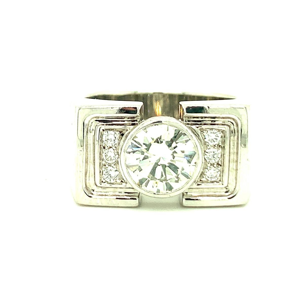 Brilliant Cut Diamond Solitaire Platinum Ring, circa 1960s For Sale