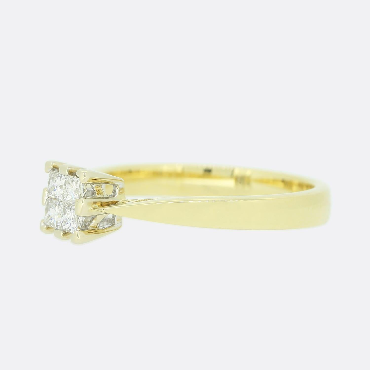 Anillo solitario de diamantes Corte princesa en venta