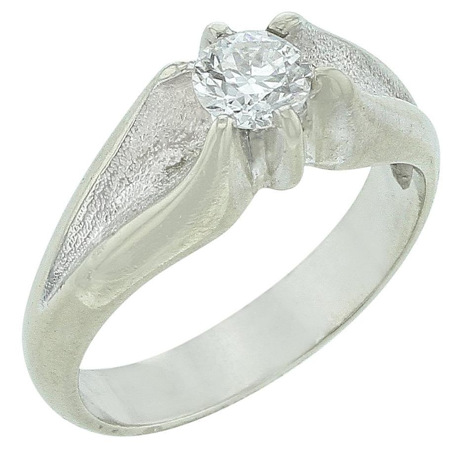 Diamond Solitaire Ring in Curved White Gold For Sale