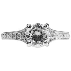 Bague solitaire en diamant en platine, taille ronde brillante 1,20 cts