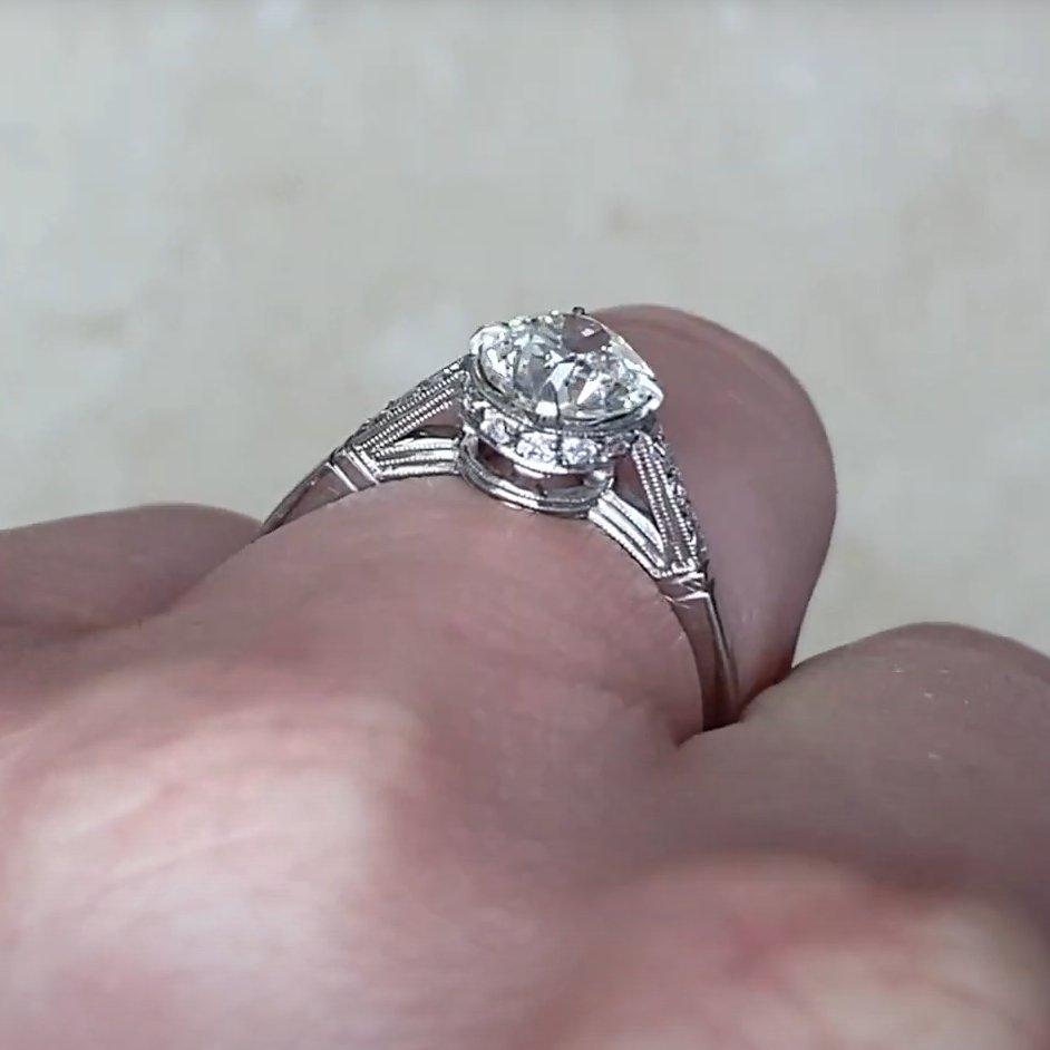 Diamant Solitär-Ring Platin (GIA ca. 1-karätiger) Diamant im alteuropäischen Schliff im Zustand „Hervorragend“ im Angebot in New York, NY