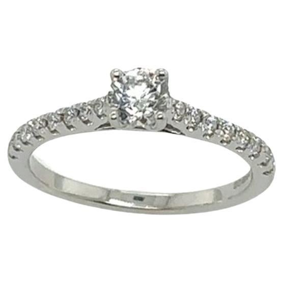 Diamond Solitaire Ring Set with 0.30ct Natural Round Diamond in 18ct White Gold For Sale
