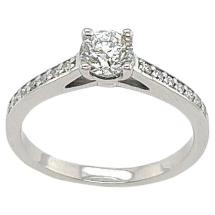 Diamond Solitaire Ring Set with 0.51ct G/SI2 Natural Diamond in 14ct White Gold For Sale