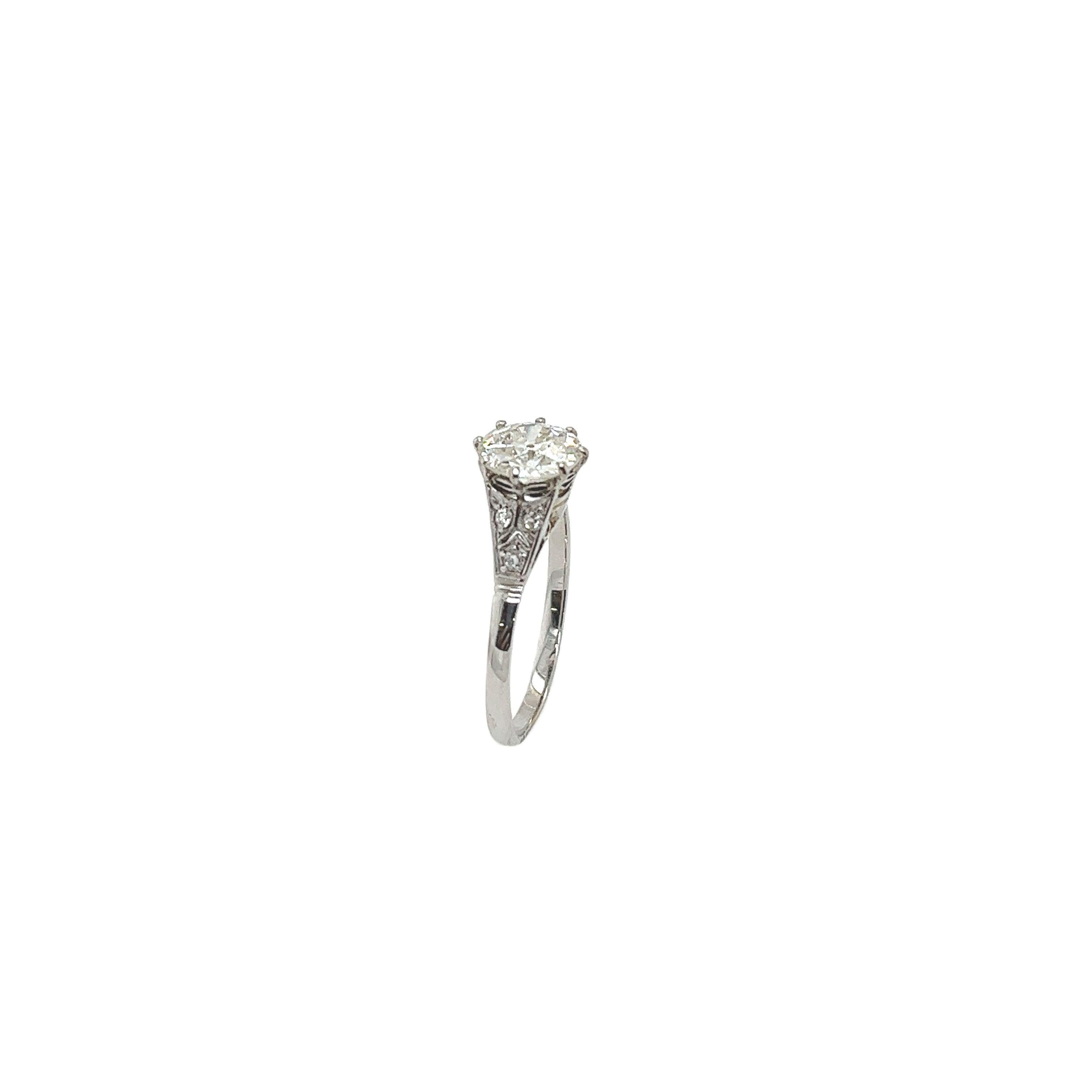 Art Deco Diamond Solitaire Ring Set With 1.63ct Old Cut I/SI1 Natural Diamond in 18ct  For Sale