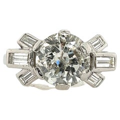 Diamond Solitaire Ring Set With 2.62ct L/I2 & 4 Baguette Diamonds