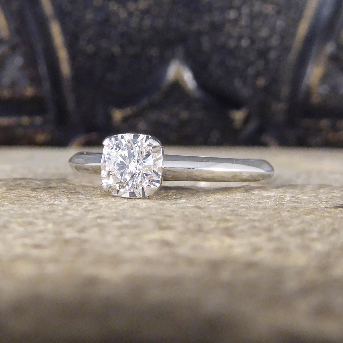 Diamond Solitaire Ring with a Cushion Cut Illusion in White Gold In New Condition For Sale In Yorkshire, West Yorkshire