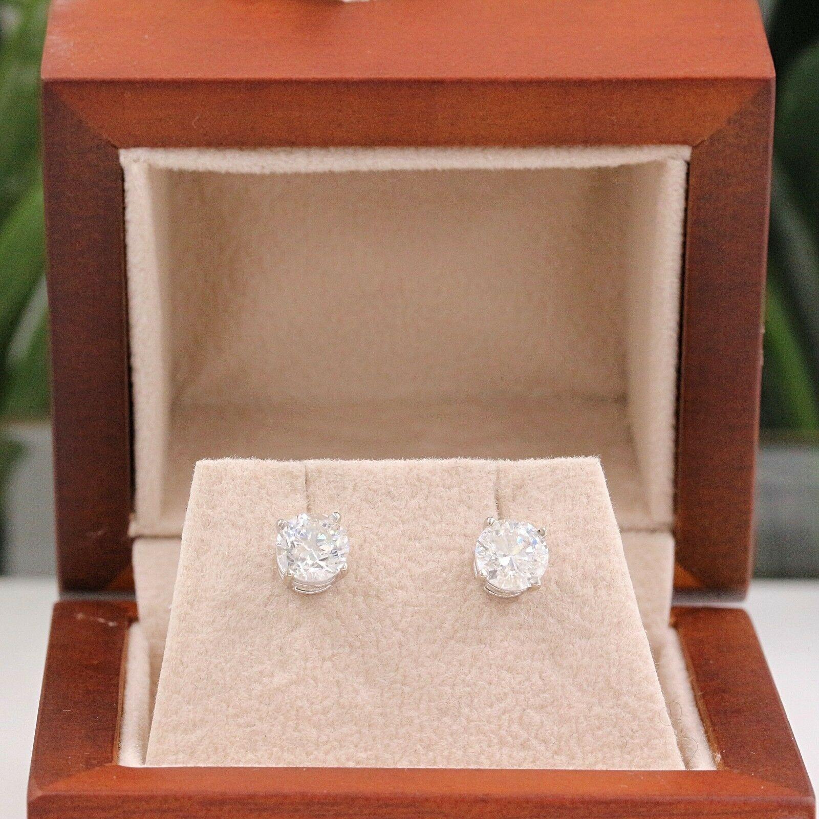 Diamond Solitaire Stud Earrings Rounds 1.27 Carat 14 Karat White Gold 1