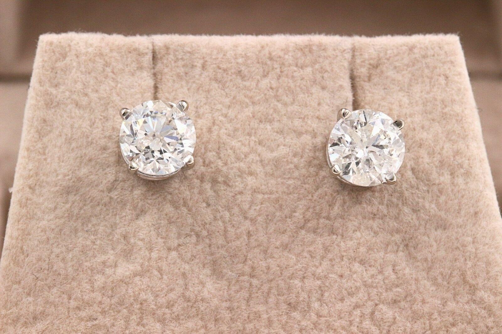 Diamond Solitaire Stud Earrings Rounds 1.27 Carat 14 Karat White Gold 2