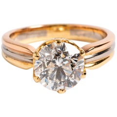 Diamond Solitaire, Tri-Colored Gold Band Ring, with Certificate