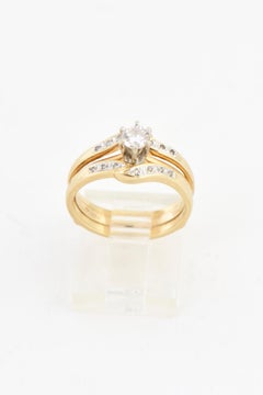 Diamond Solitaire Yellow Gold Engagement Ring and Cage Band Set