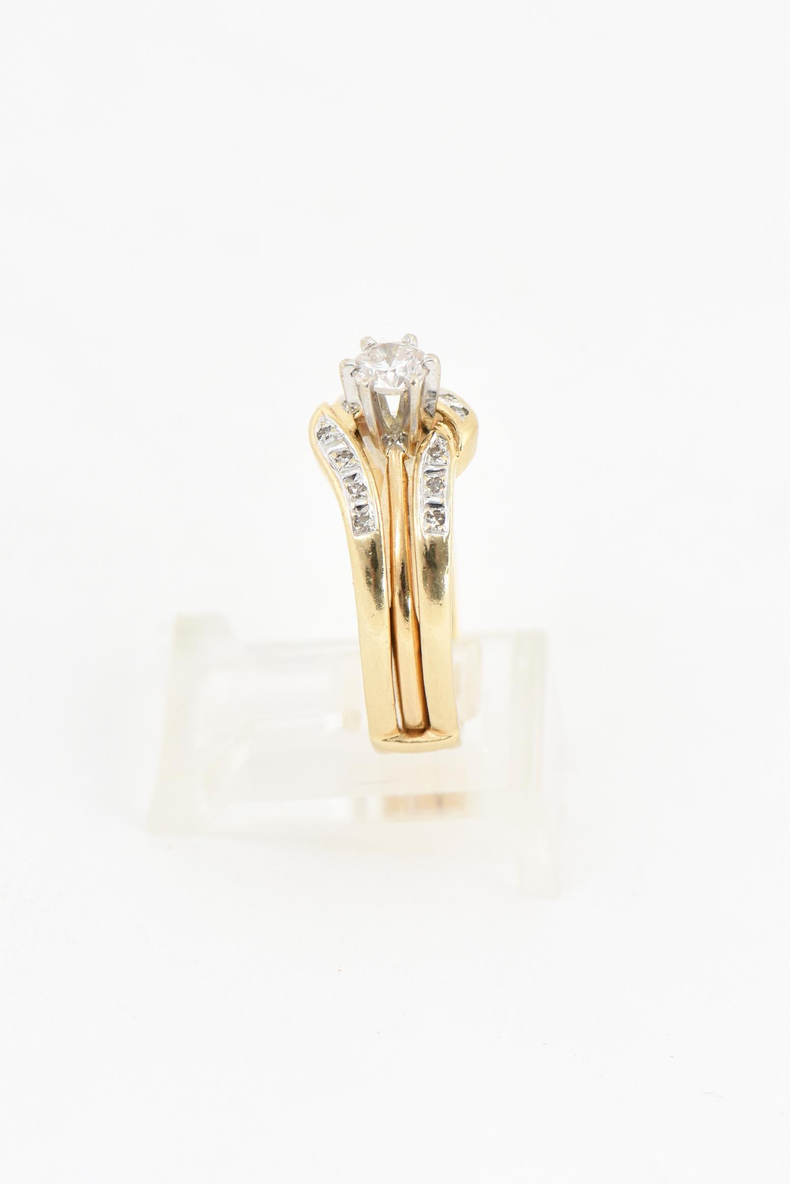 Diamant Solitär Gelbgold Verlobungsring und Käfigband-Set im Zustand „Gut“ im Angebot in Miami Beach, FL