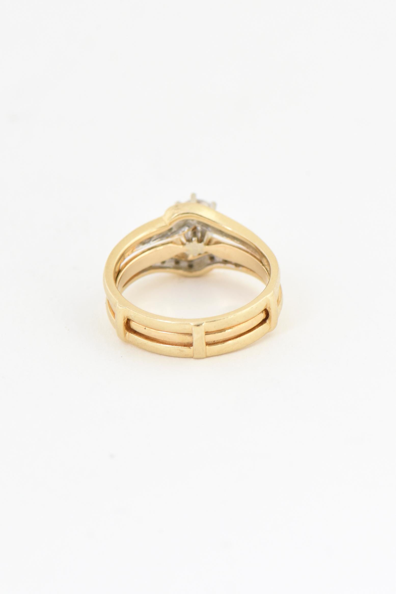 Anello di fidanzamento solitario con diamante e fascia a gabbia in oro giallo in vendita 2