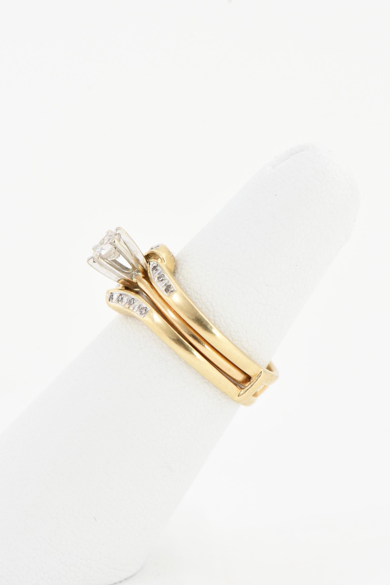 Anello di fidanzamento solitario con diamante e fascia a gabbia in oro giallo in vendita 4