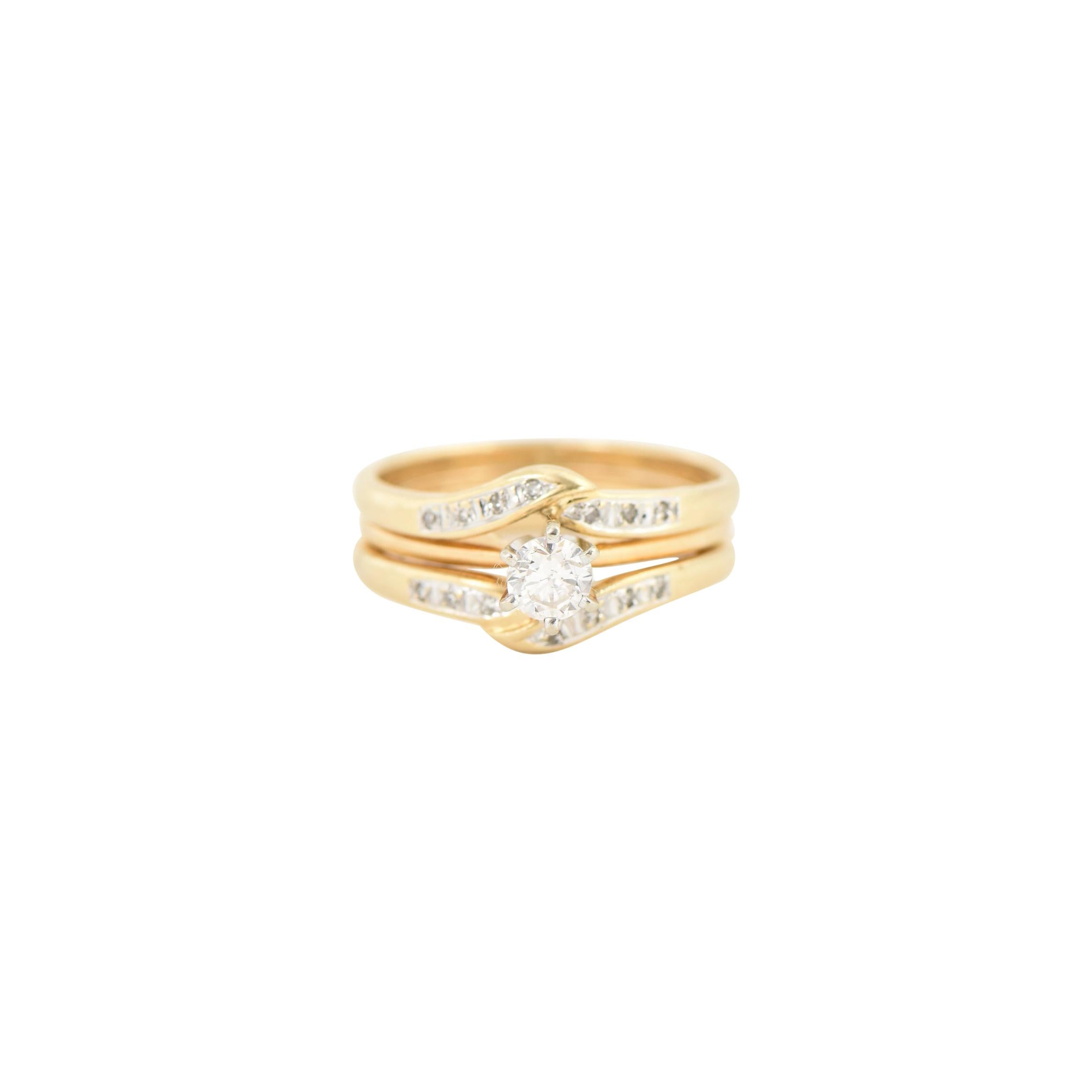 Diamond Solitaire Yellow Gold Engagement Ring and Cage Band Set