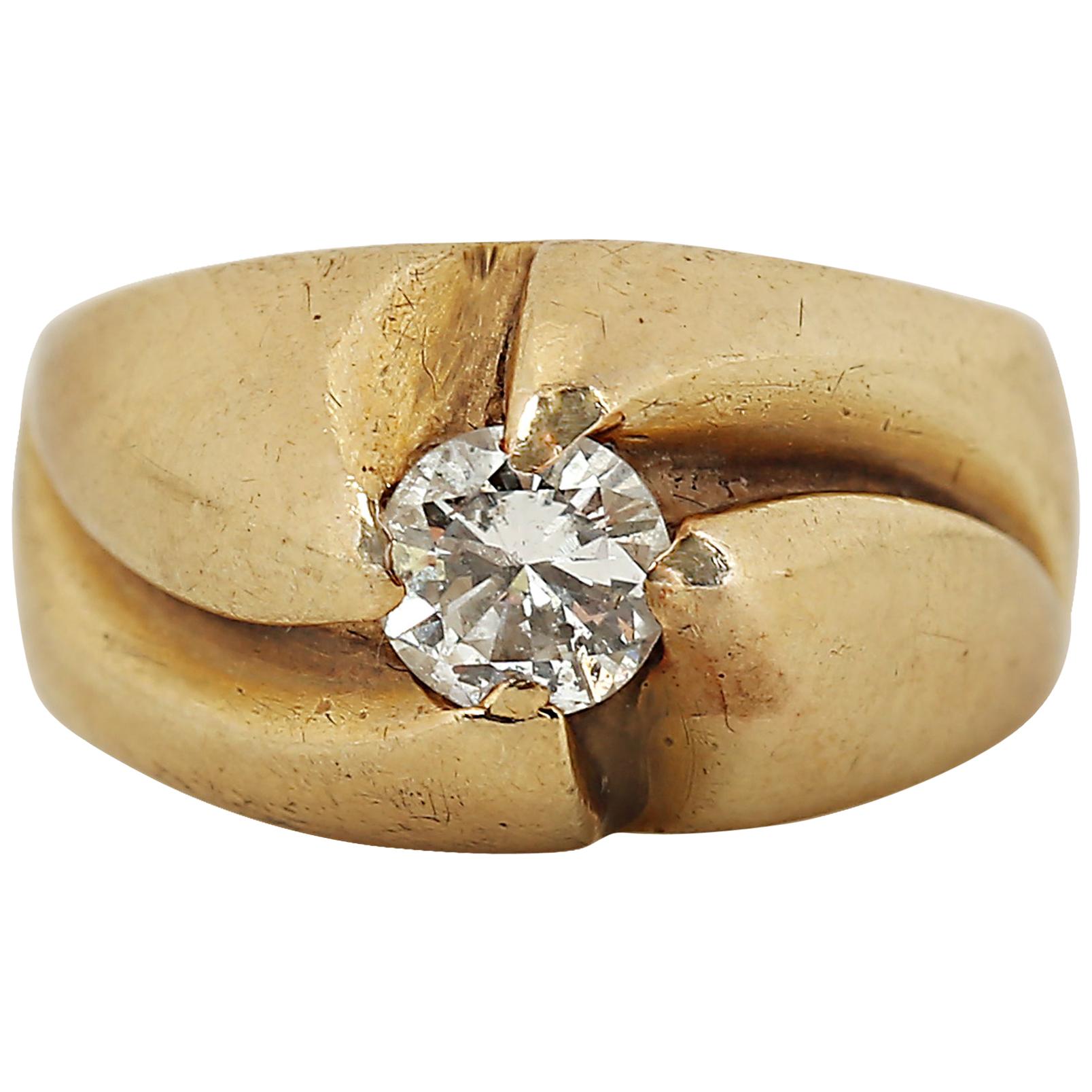 Retro 1940's 0.30 carat Diamond Solitaire Yellow 10K Gold Ring For Sale