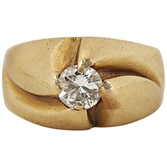 Retro 1940's 0.30 carat Diamond Solitaire Yellow 10K Gold Ring