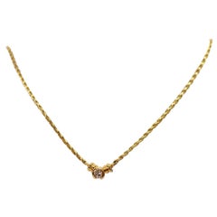 Diamant Solitär Gelbgold Weizenkette Halskette