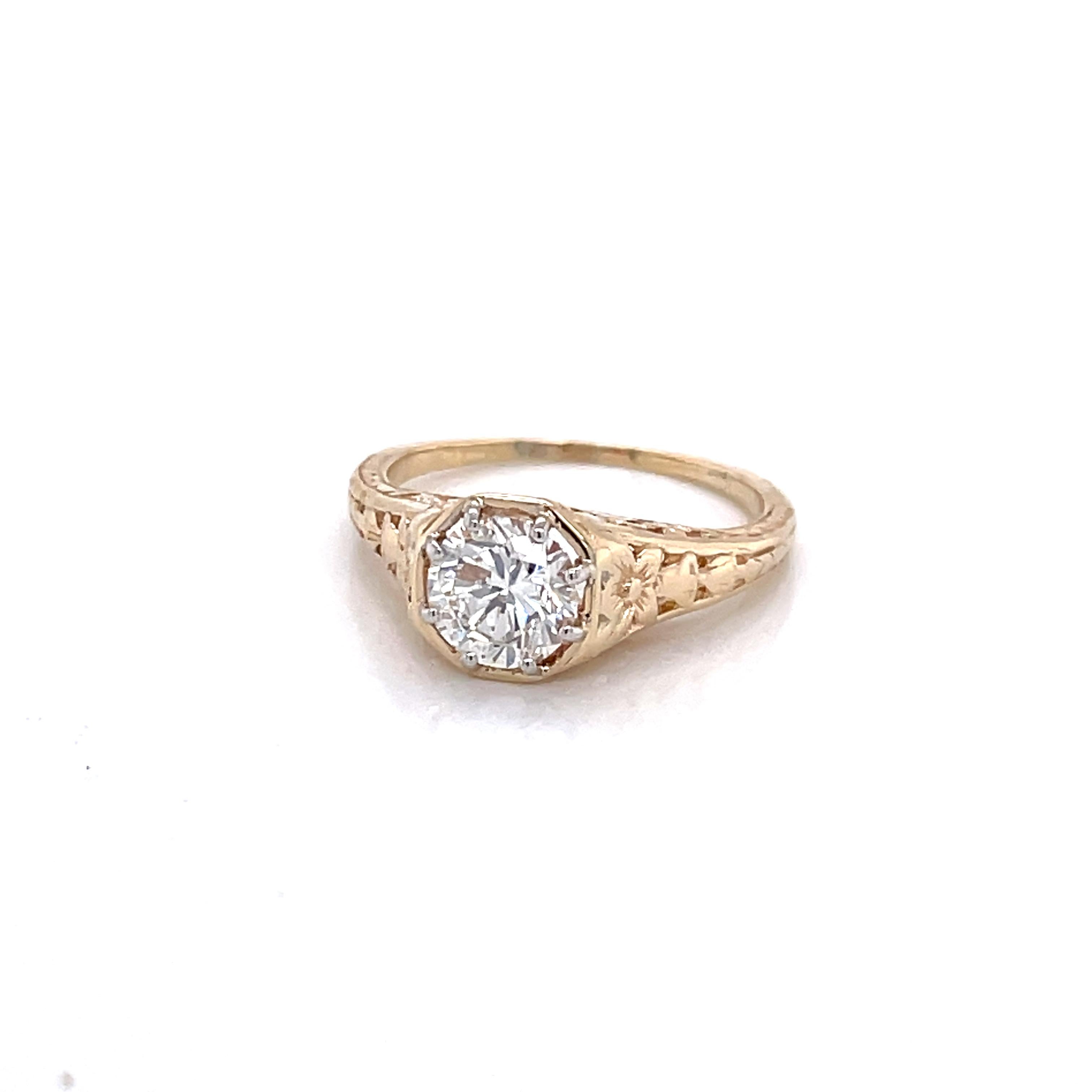 Diamant Solitare Antiker 14K Gelbgold Ring mit Diamant (Rosenschliff) im Angebot