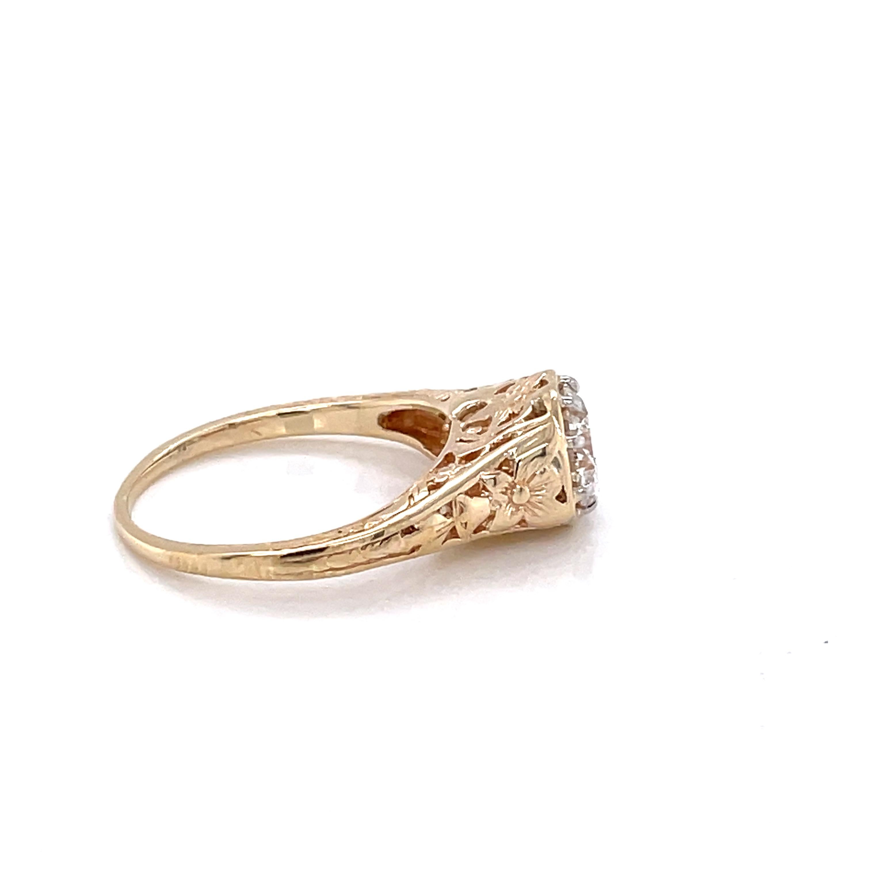 Diamant Solitare Antiker 14K Gelbgold Ring mit Diamant im Angebot 1
