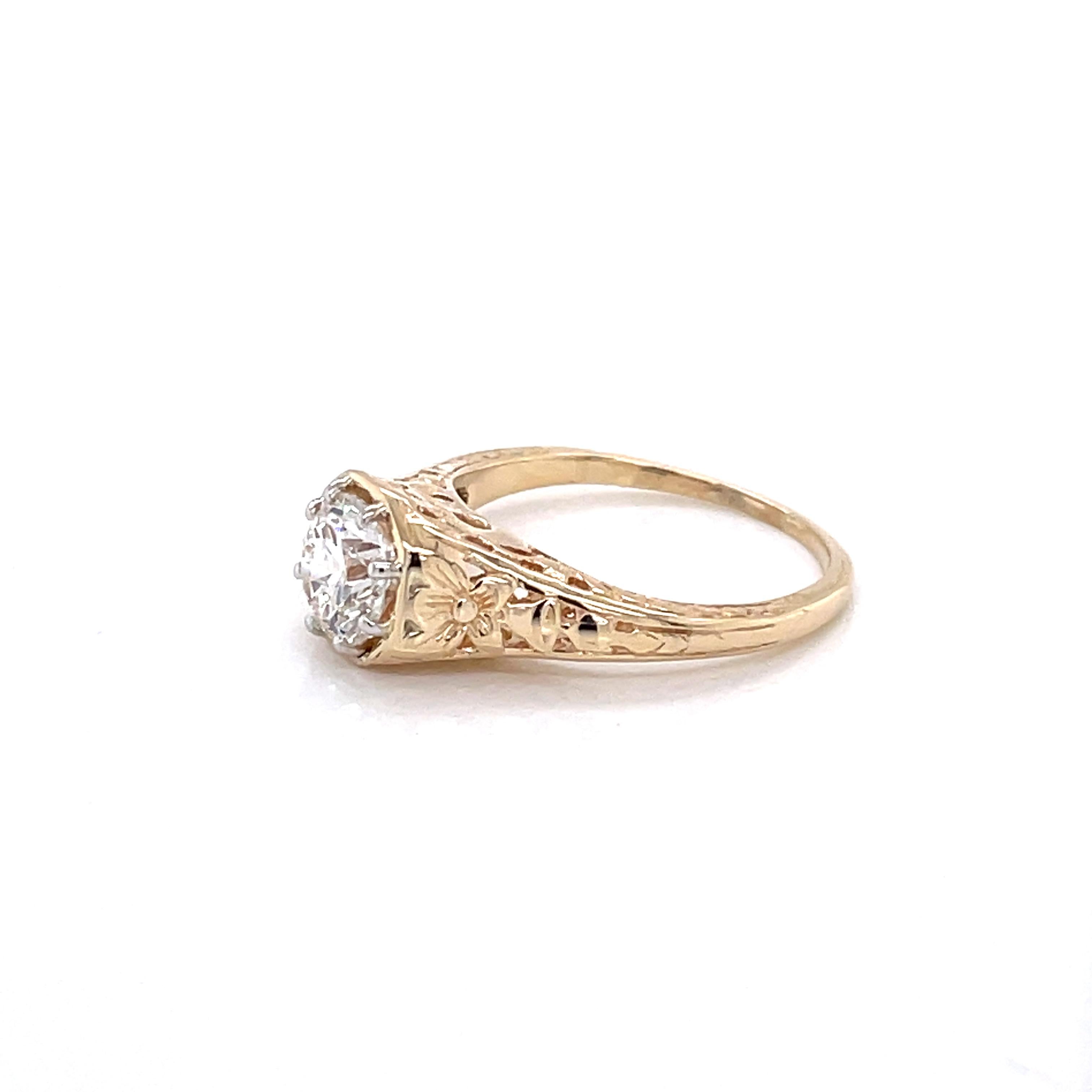 Diamant Solitare Antiker 14K Gelbgold Ring mit Diamant im Angebot 3