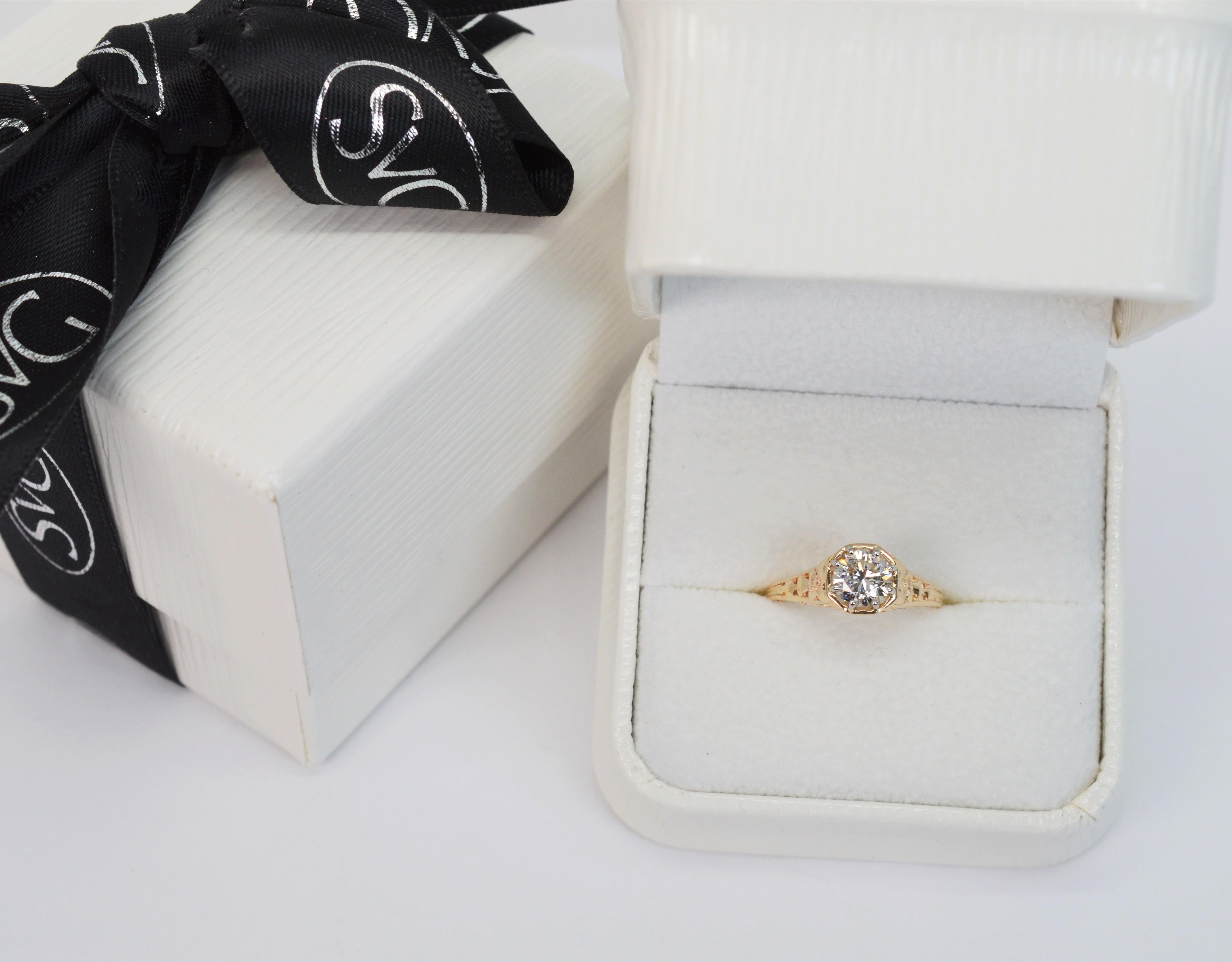 Diamant Solitare Antiker 14K Gelbgold Ring mit Diamant im Angebot 4