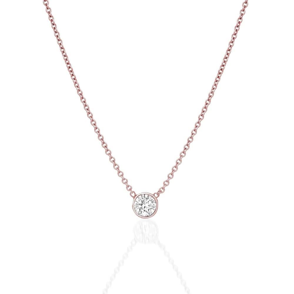 Modern Diamond Solitaire Pendant, Bezel Set Necklace For Sale