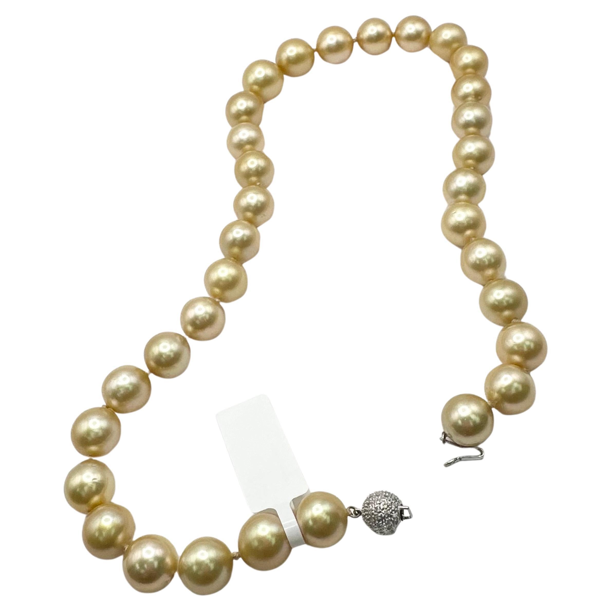 Diamond South Pearl necklace 18" 13mm-16mm 14KT  For Sale