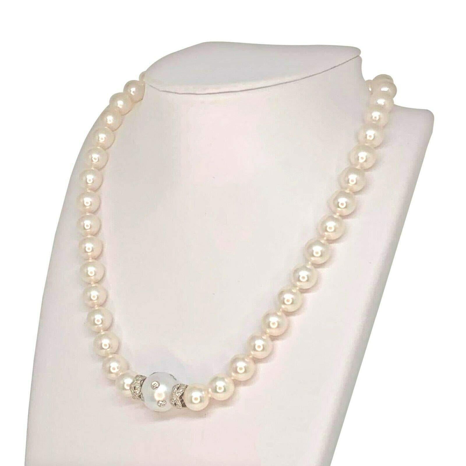 Modern Diamond South Sea Akoya Pearl Necklace 14k White Gold Certified For Sale