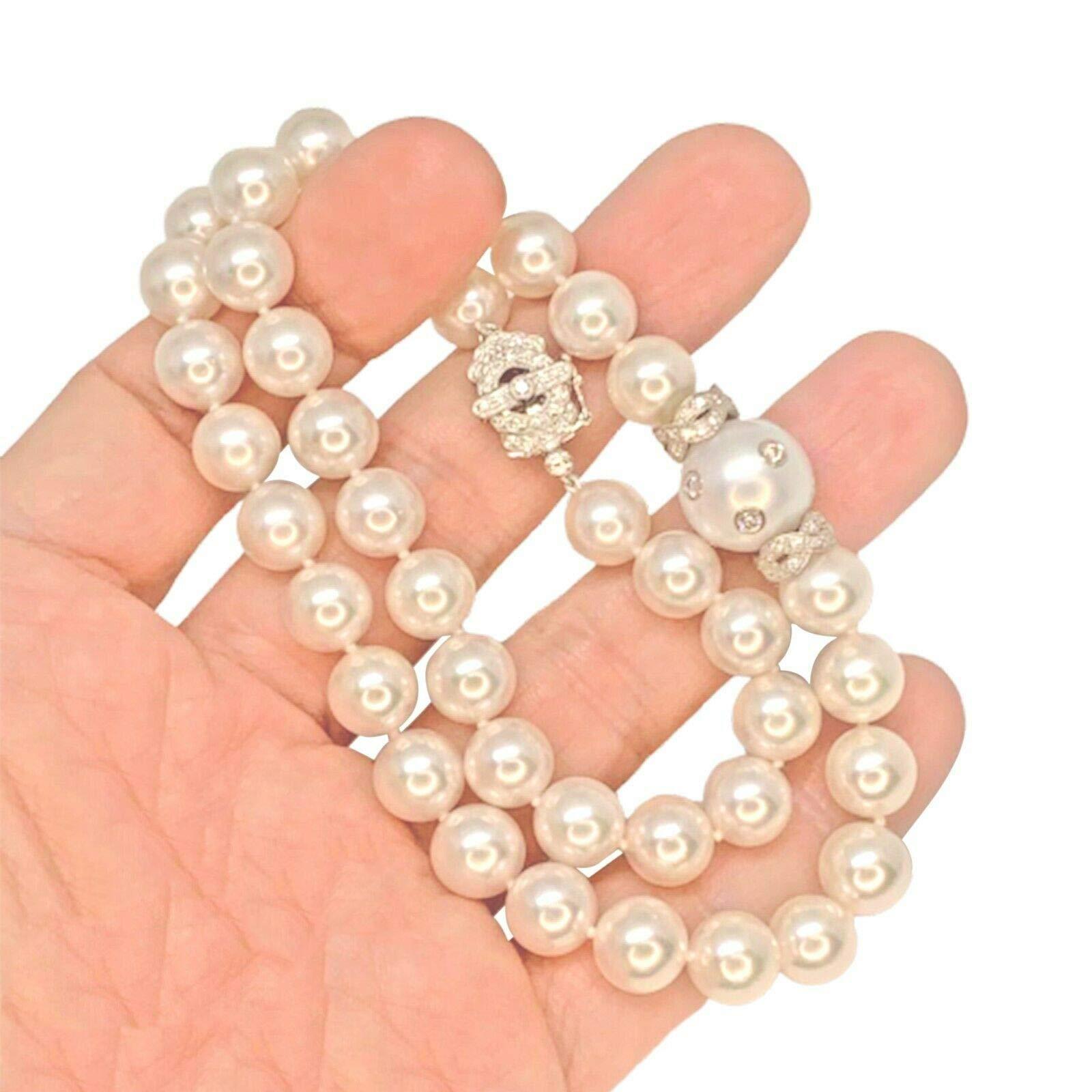 Donna Collana di diamanti con perle Akoya dei mari del sud, oro bianco 14k certificato in vendita