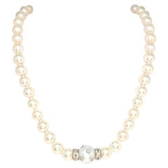 Diamond South Sea Akoya Pearl Necklace 14k White Gold Certified