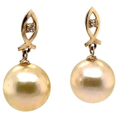 Diamond South Sea Golden Pearl Earrings 14k Yellow Gold Certified Diamond South Sea Golden Pearl Earrings 14k Yellow Gold Certified