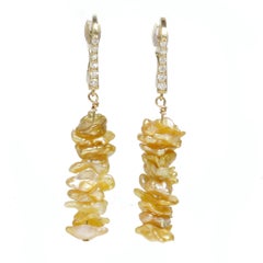 Boucles d'oreilles perles baroques Keshi des mers du sud en or jaune 14k, Nature Golden