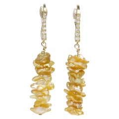 Boucles d'oreilles perles baroques Keshi des mers du sud en or jaune 14k, Nature Golden