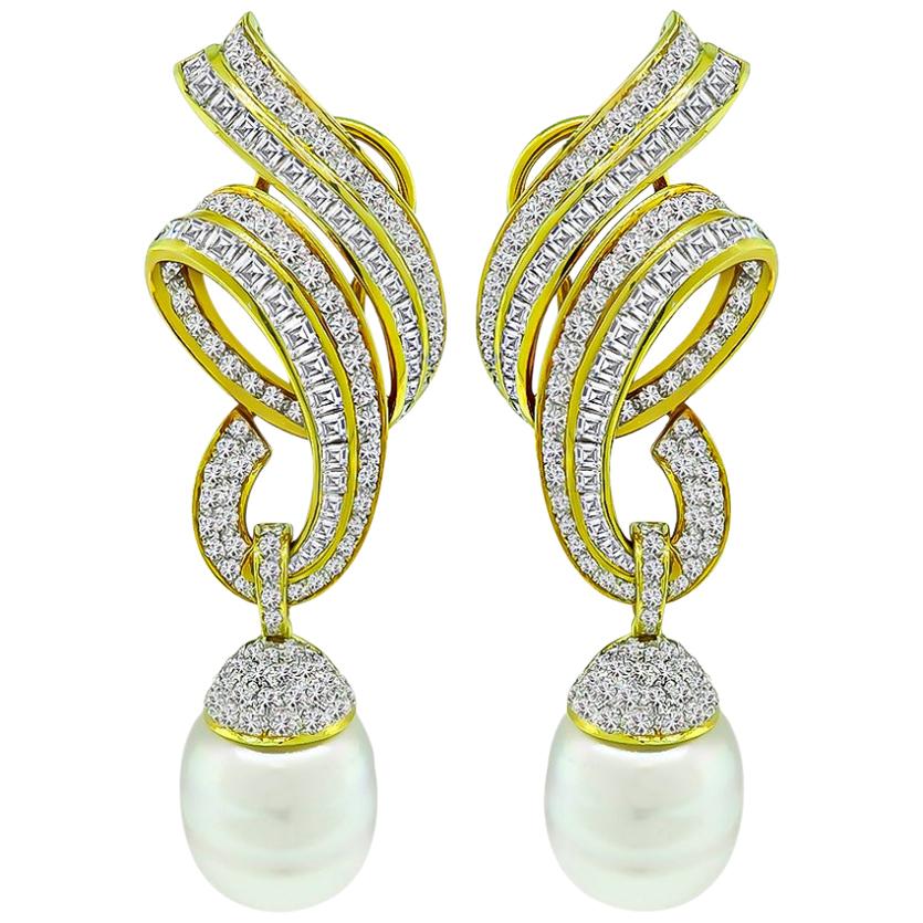 Diamond South Sea Pearl Day and Night Gold Earrings