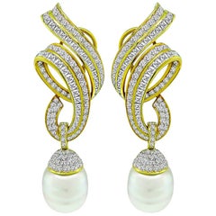 Diamond South Sea Pearl Day and Night Gold Earrings